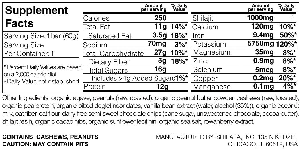 Shilala Supplement Bar | 1000mg Raw Shilajit + Fulvic Minerals
