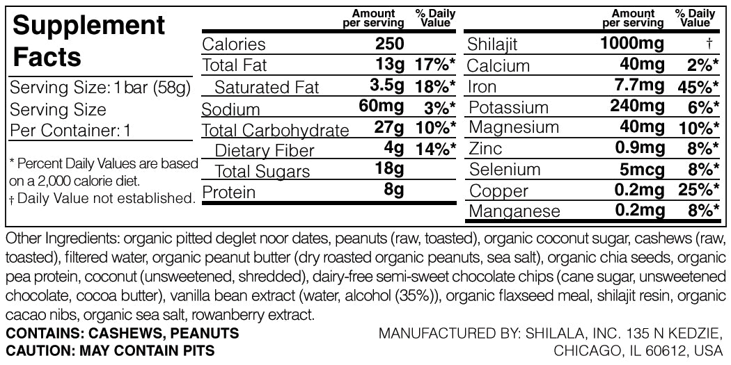 Shilala Supplement Bar | 1000mg Raw Shilajit + Fulvic Minerals